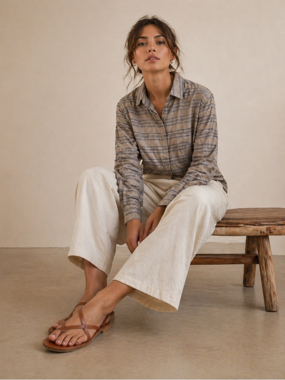 Neutral Striped Button Down | Quiet Luxury | Relaxed Minimalist Shirt